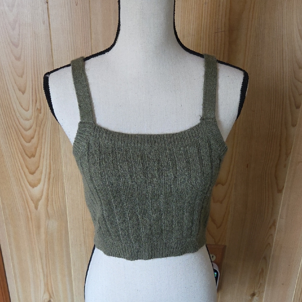 Wild Fable Olive Ribbed Knit Crop Tank